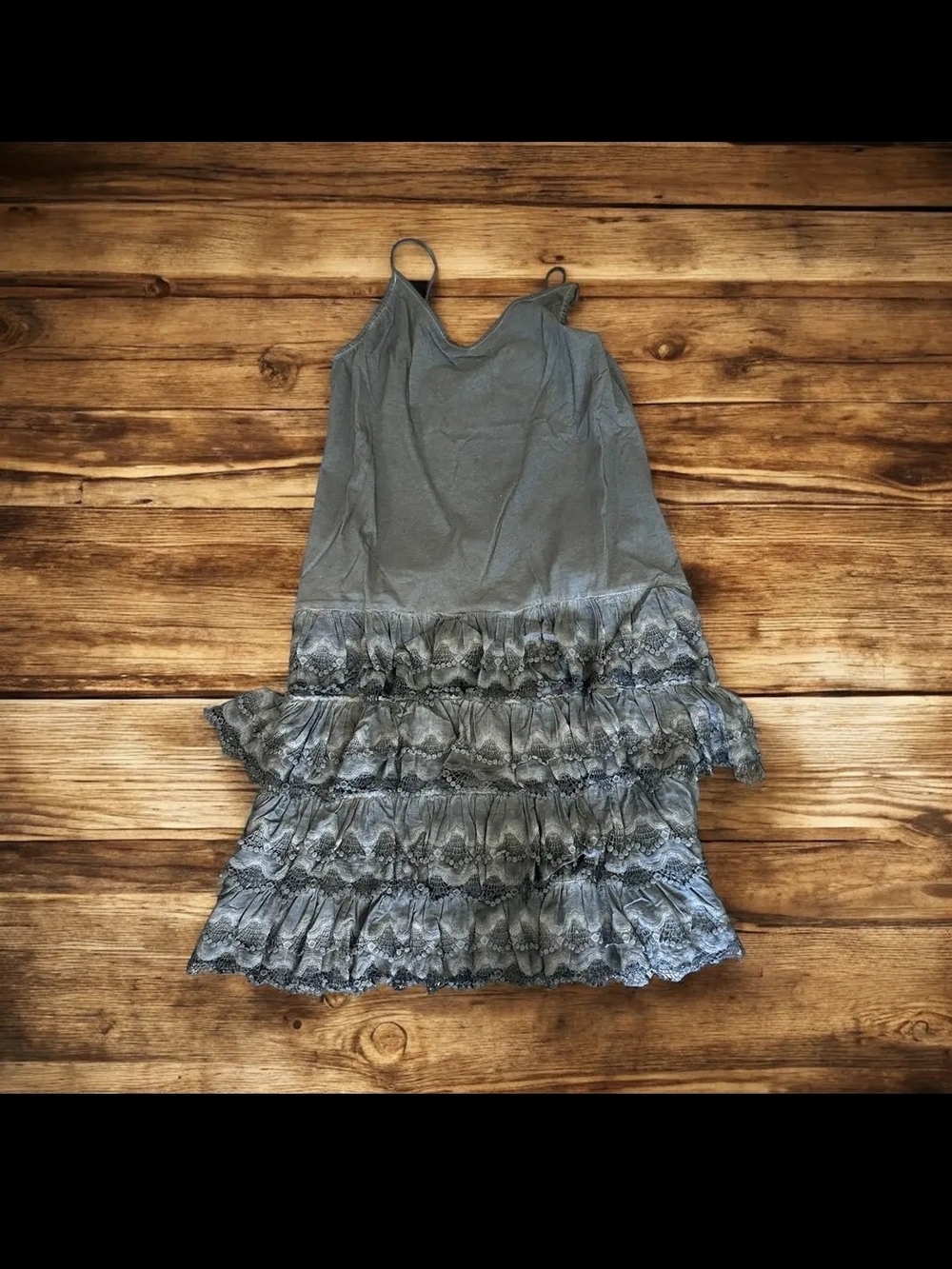 A Rare Bird Black Lace-Trim Ruffle Midi Dress Hand Dyed - Picture 3 of 3
